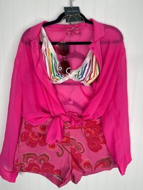 22. Beach Barbie Bundle J. Crew Hot Pink Floral Shorts, Sunglasses, bra & top